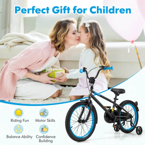 Costway 18" Kids Bike with Adjustable Saddle Handlebar Removable Training Wheels Handbrake
