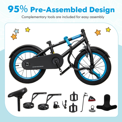 Costway 18" Kids Bike with Adjustable Saddle Handlebar Removable Training Wheels Handbrake