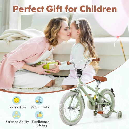 Vélo pour enfants de 16&nbsp;po de Costway avec selle réglable, guidon, roues d'entraînement amovibles, frein à main