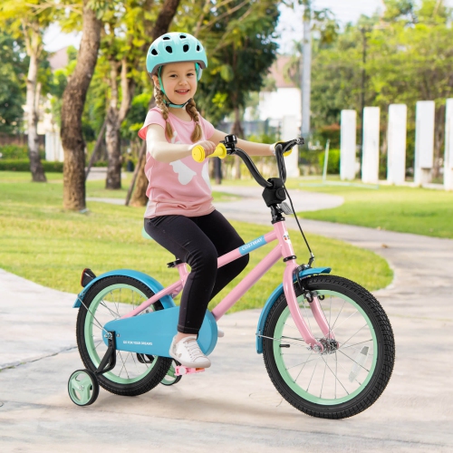 Vélo pour enfants de 16&nbsp;po de Costway avec selle réglable, guidon, roues d'entraînement amovibles, frein à main