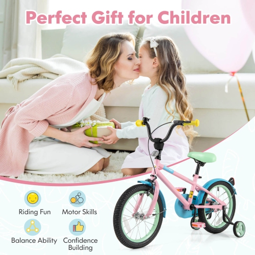 Vélo pour enfants de 16&nbsp;po de Costway avec selle réglable, guidon, roues d'entraînement amovibles, frein à main