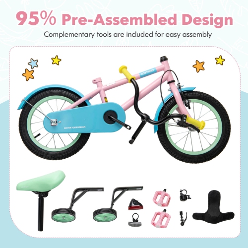 Vélo pour enfants de 16&nbsp;po de Costway avec selle réglable, guidon, roues d'entraînement amovibles, frein à main