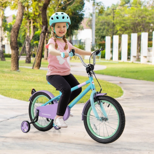 Vélo pour enfants de 16&nbsp;po de Costway avec selle réglable, guidon, roues d'entraînement amovibles, frein à main