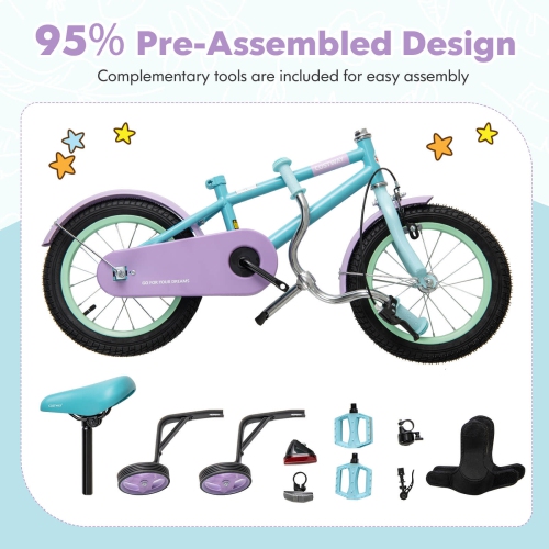 Vélo pour enfants de 16&nbsp;po de Costway avec selle réglable, guidon, roues d'entraînement amovibles, frein à main