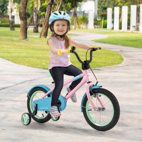 Costway 14" Kids Bike with Adjustable Saddle Handlebar Removable Training Wheels Handbrake