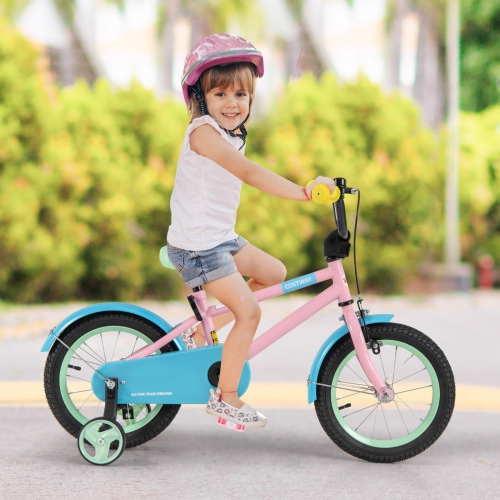 Costway 14" Kids Bike with Adjustable Saddle Handlebar Removable Training Wheels Handbrake