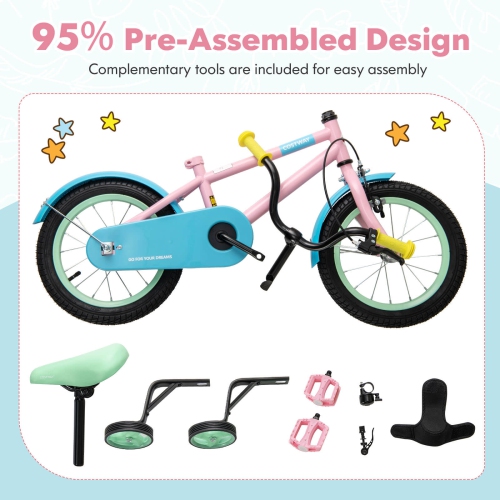 Costway 14" Kids Bike with Adjustable Saddle Handlebar Removable Training Wheels Handbrake