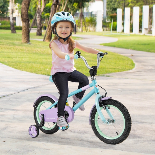 Costway 14" Kids Bike with Adjustable Saddle Handlebar Removable Training Wheels Handbrake
