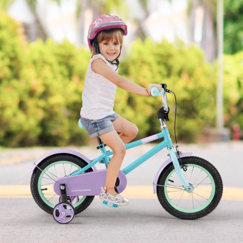 Costway 14" Kids Bike with Adjustable Saddle Handlebar Removable Training Wheels Handbrake