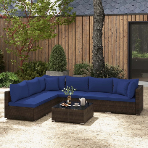 Costway 7 PCS Patio Rattan Furniture Set Sectional Sofa Cushioned Garden