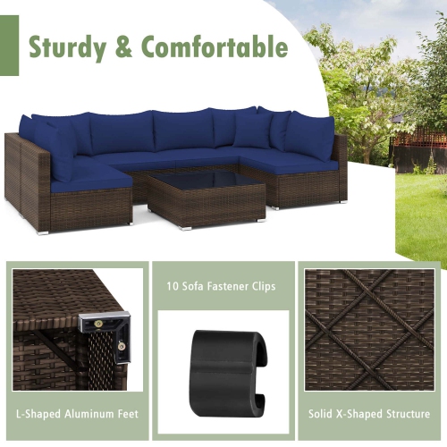 Costway 7 PCS Patio Rattan Furniture Set Sectional Sofa Cushioned Garden