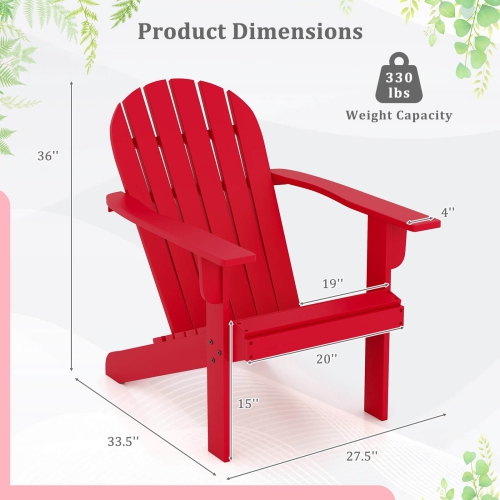 Costway Patio Adirondack Chair with Inclined Seat High Backrest & Wide Armrests