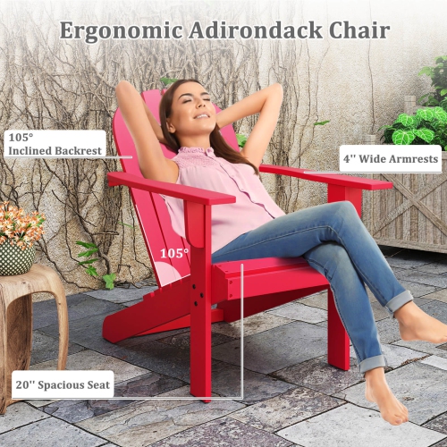 Costway Patio Adirondack Chair with Inclined Seat High Backrest & Wide Armrests