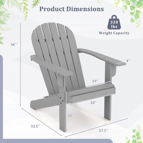 Costway Patio Adirondack Chair with Inclined Seat High Backrest & Wide Armrests