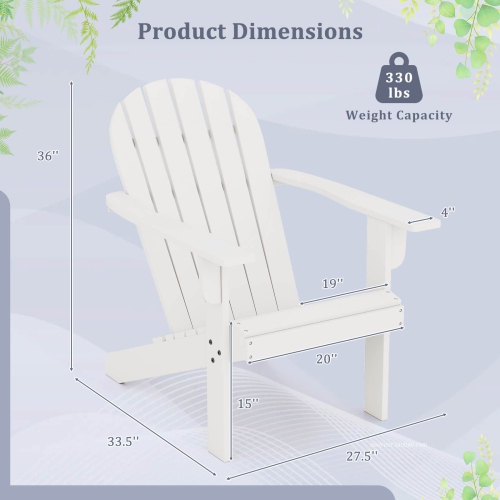 Costway Patio Adirondack Chair with Inclined Seat High Backrest & Wide Armrests