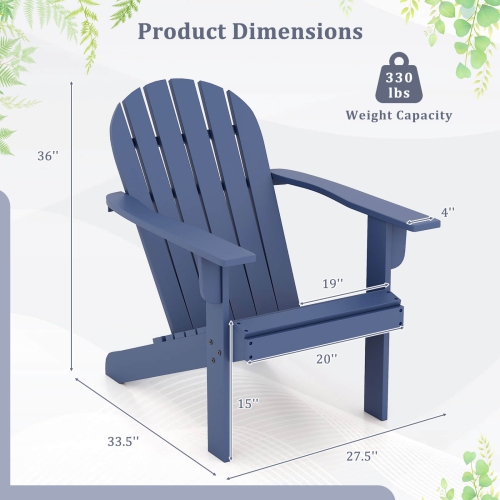 Costway Patio Adirondack Chair with Inclined Seat High Backrest & Wide Armrests