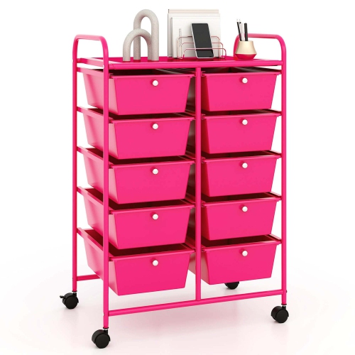 COSTWAY  10-Drawer Storage Cart Utility Rolling Trolley Kitchen Office Organizer