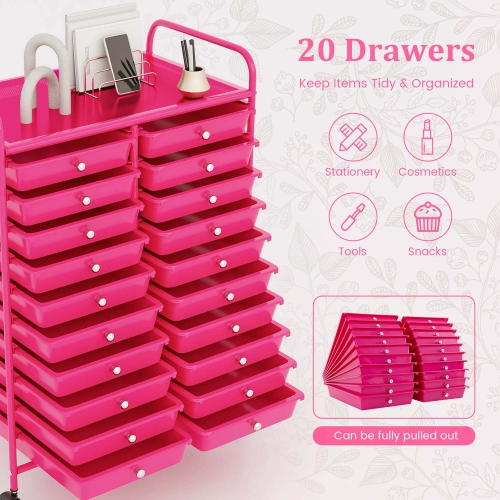 Costway 20 Drawers Rolling Cart Storage Scrapbook Paper Studio Organizer Bins