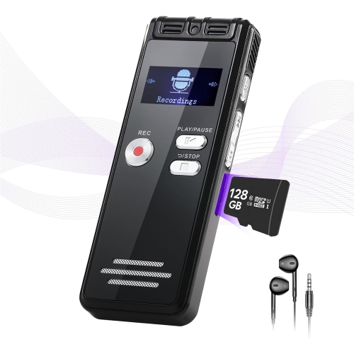 128GB Digital Voice Controlled Recorder - Voice Recorder 3072Kpbs HD Dual MIC Tape Recorder with Noise Reduction