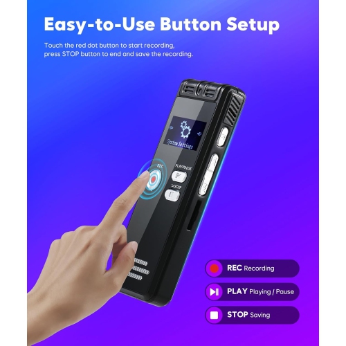 Enregistreur numérique à commande vocale 128 Go – Enregistreur vocal 3072Kpbs HD à deux bandes MIC avec réduction du bruit