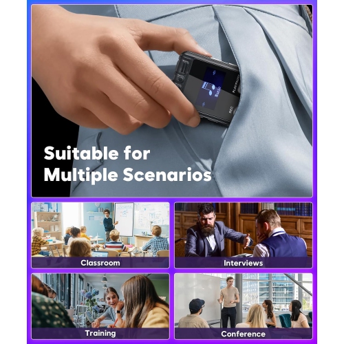 Enregistreur numérique à commande vocale 128 Go – Enregistreur vocal 3072Kpbs HD à deux bandes MIC avec réduction du bruit