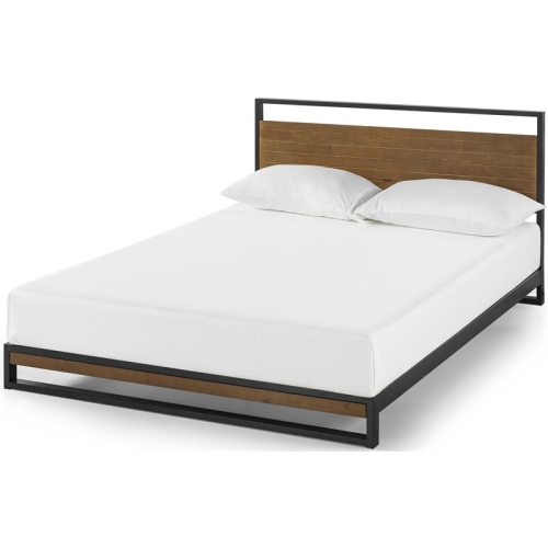 ZINUS  Ironline Metal And Wood Platform Full Bed With Headboard In Brown