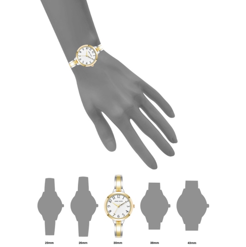 Anne Klein Women’s 30mm Two-Tone Silver & Gold Round Watch with White Dial and Bangle Bracelet