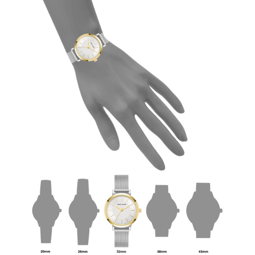Anne Klein Ladies Round 32mm Watch Two - Tone Gold and Silver Mesh Bracelet Strap