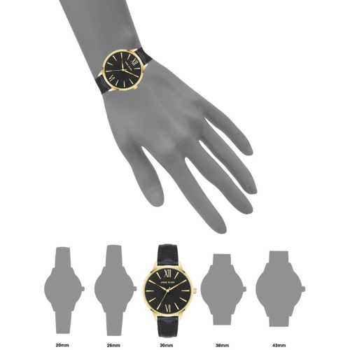 Anne Klein Ladies 36.5mm Gold-Tone Round Watch with Black Dial and Black Croco Vegan Leather Strap