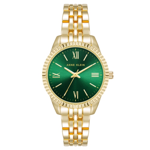 ANNE KLEIN  Ladies Round Watch With Dial, Gold Tone Bracelet Watch In Green