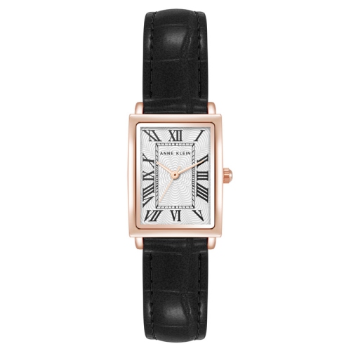 ANNE KLEIN  Ladies Rectangular Watch With Rose Gold Tone And Croc Pu Strap In Black