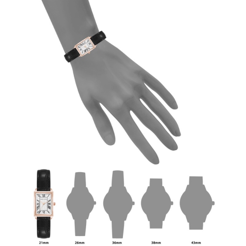 Anne Klein Ladies Rectangular 21 mm Watch with Rose Gold tone and Black Croc PU Strap