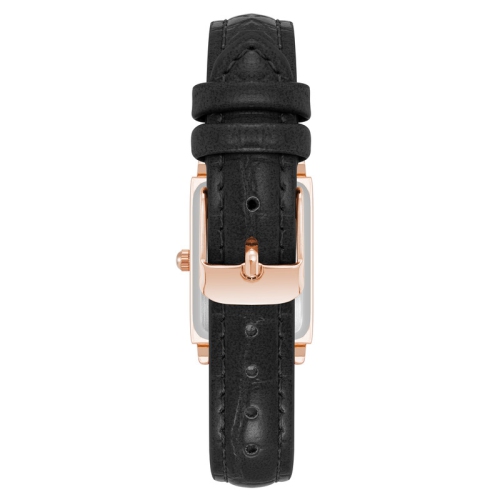 Anne Klein Ladies Rectangular 21 mm Watch with Rose Gold tone and Black Croc PU Strap