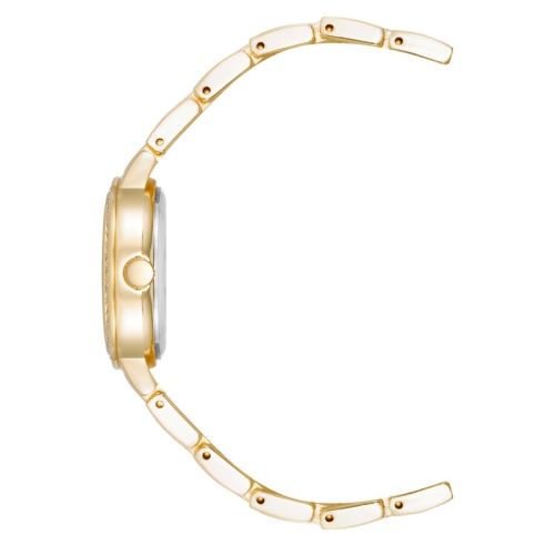 Montre ronde pour femmes 30 mm dorée avec cadran noir et lunette sertie de cristaux d'Anne Klein