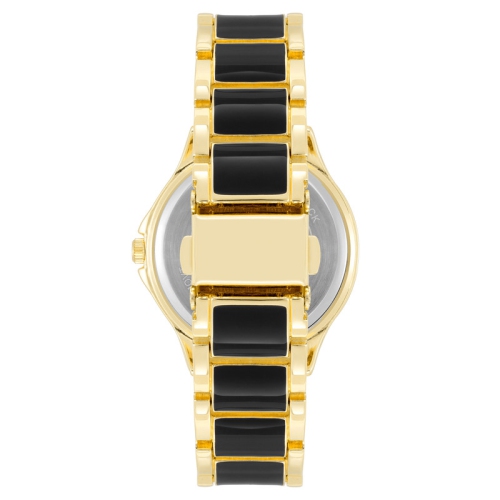 Anne Klein Ladies Round Enamel 38mm Watch with Two-Tone Black/ Gold Bracelet Strap
