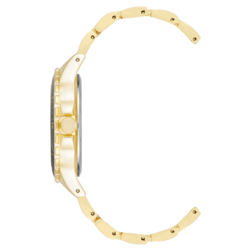 Anne Klein Ladies Round Enamel 38mm Watch with Two-Tone Black/ Gold Bracelet Strap