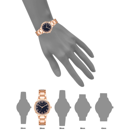 Anne Klein Women’s 32mm Rose Gold Round Watch with Navy Dial and Metal Bracelet