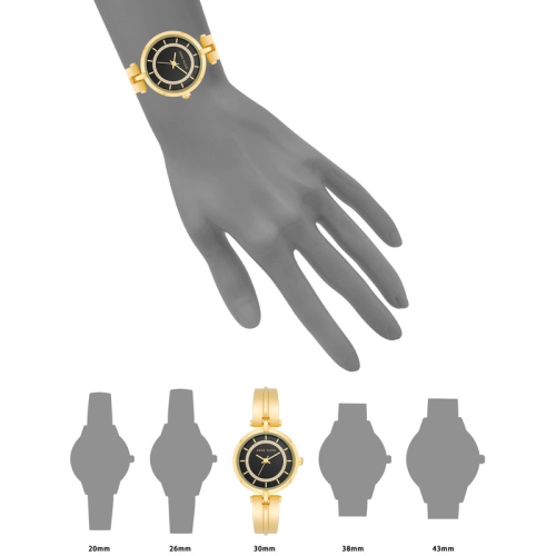 Anne Klein Ladies Round 30mm Watch with Black Dial, Gold Bracelet Strap