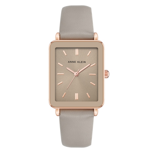 ANNE KLEIN  Ladies Rectangular 26MM Watch Rose Tone And Taupe Pu Strap In Gold