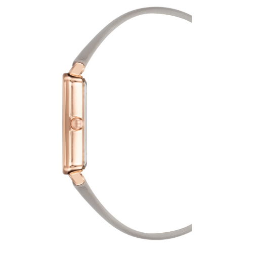 Anne Klein Ladies 26mm Rose Gold-Tone Rectangular Watch with Taupe Dial and Taupe Vegan Leather Strap