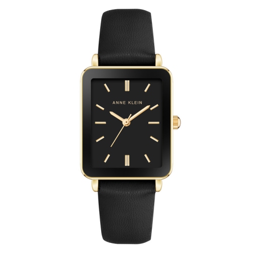 ANNE KLEIN  Ladies Rectangular Watch With Gold Tone And Bold Strap In Black