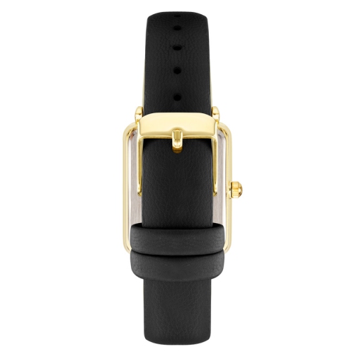 Anne Klein Ladies 26mm Gold-Tone Rectangular Watch with Black Dial and Black Vegan Leather Strap