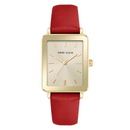 ANNE KLEIN  Ladies Rectangular Watch With Gold Tone And Bold Strap In Red