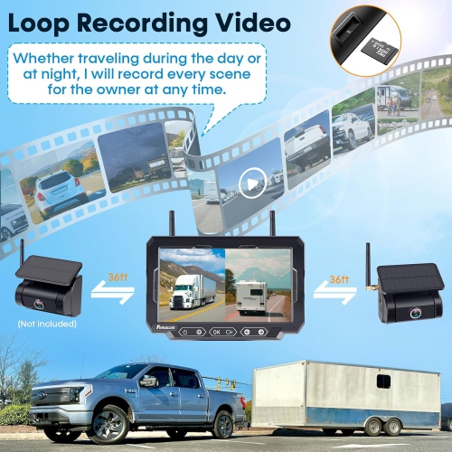 Magnetic Solar Wireless Backup Camera: 7" DVR Portable 1 Min Easy Install Scratch-Proof No Delay Truck Trailer Hitch Rear View Camera Rechargeable HD