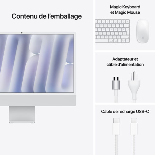 iMac de 24 po d'Apple - Argenté (puce M4 d'Apple/processeur graphique 8 coeurs/RAM 16 Go/SSD 256 Go) - Anglais