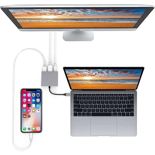 Adaptateur USB 3,0-C à HDMI avec port HDMI 4K et concentrateur convertisseur de port de chargement 100 W-C, adaptateur multiport audio-vidéo