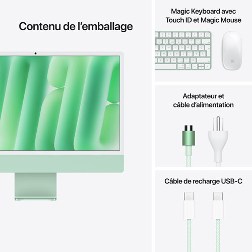 iMac de 24 po d'Apple - Vert (puce M4 d'Apple/processeur graphique 10 coeurs/RAM 16 Go/SSD 256 Go) - Anglais