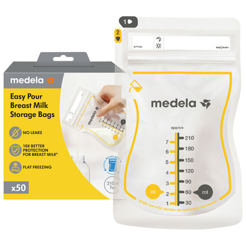 Image 1 of 4.. Medela Easy Pour 7 oz. Breast Milk Storage Bags - 50 Pack