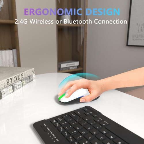 Wireless Mouse, Rechargeable LED Wireless Bluetooth Mouse,Portable USB 2.4G Wireless Bluetooth Mice with USB & Type-c Receiver, White