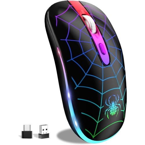 NONE  Wireless Mouse, Rechargeable Led Wireless Bluetooth Mouse, Portable USB 2.4G Wireless Bluetooth Mice With USB & Type-C Receiver Spider In Black